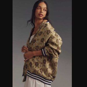 New women's S Anthropologie x Pilcro slouchy floral oversized bomber jacket